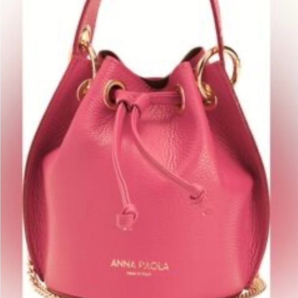 Pink Leather Drawstring Hobo Bag Made in ITALY.